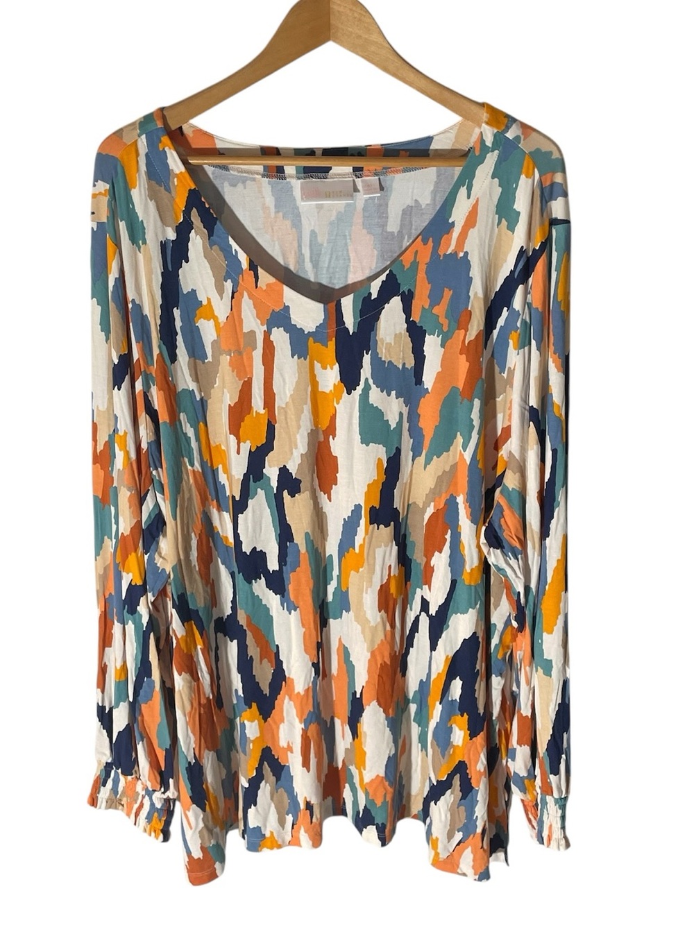 C4- Belle by Kim Gravel Multicolor Abstract V-Neck Long Sleeve Top